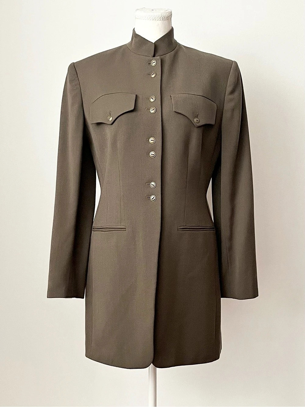 Vintage Rena Rowan Saville Women's Military Jacket 100% Wool Brown Green Size 4